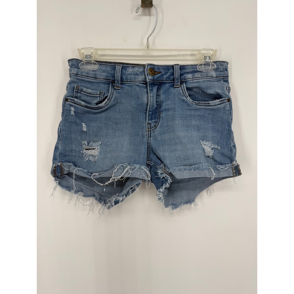 True Craft Denim Shorts Women Size 5 Blue Distressed Frayed Hem Cutoff